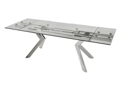 Mesa de jantar extensível em vidro temperado e metal - Transparente - VELIKA
