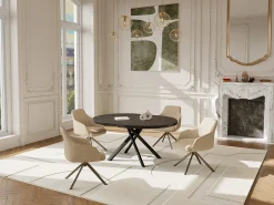 Mesa de jantar extensível para 4 a 6 pessoas em cerâmica, MDF e metal - Efeito mármore castanho e cinza - FEROLA