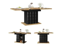 Mesa de jantar extensível 110-140×80cm - 4-6 pessoas - com 2 portas - mesa de xadrez - Preto