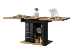 Mesa de jantar extensível 110-140×80cm - 4-6 pessoas - com 2 portas - mesa de xadrez - Preto