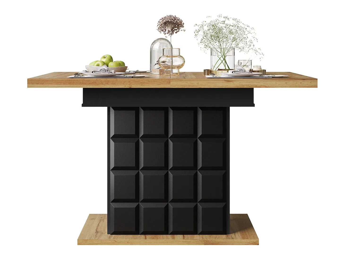 Mesa de jantar extensível 110-140×80cm - 4-6 pessoas - com 2 portas - mesa de xadrez - Preto