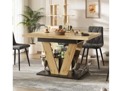 Mesa de jantar extensível para 6 pessoas - 110/140 x 80 x 75 cm - para cozinha e sala de estar - MDF + metal - natural