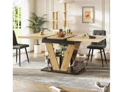 Mesa de jantar extensível para 6 pessoas - 110/140 x 80 x 75 cm - para cozinha e sala de estar - MDF + metal - natural