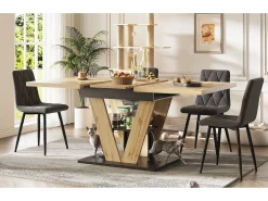 Mesa de jantar extensível para 6 pessoas - 110/140 x 80 x 75 cm - para cozinha e sala de estar - MDF + metal - natural