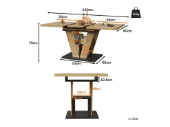 Mesa de jantar extensível para 6 pessoas - 110/140 x 80 x 75 cm - para cozinha e sala de estar - MDF + metal - natural
