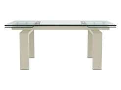 Mesa de jantar extensível em vidro temperado e metal - Transparente e Bege - LUBANA