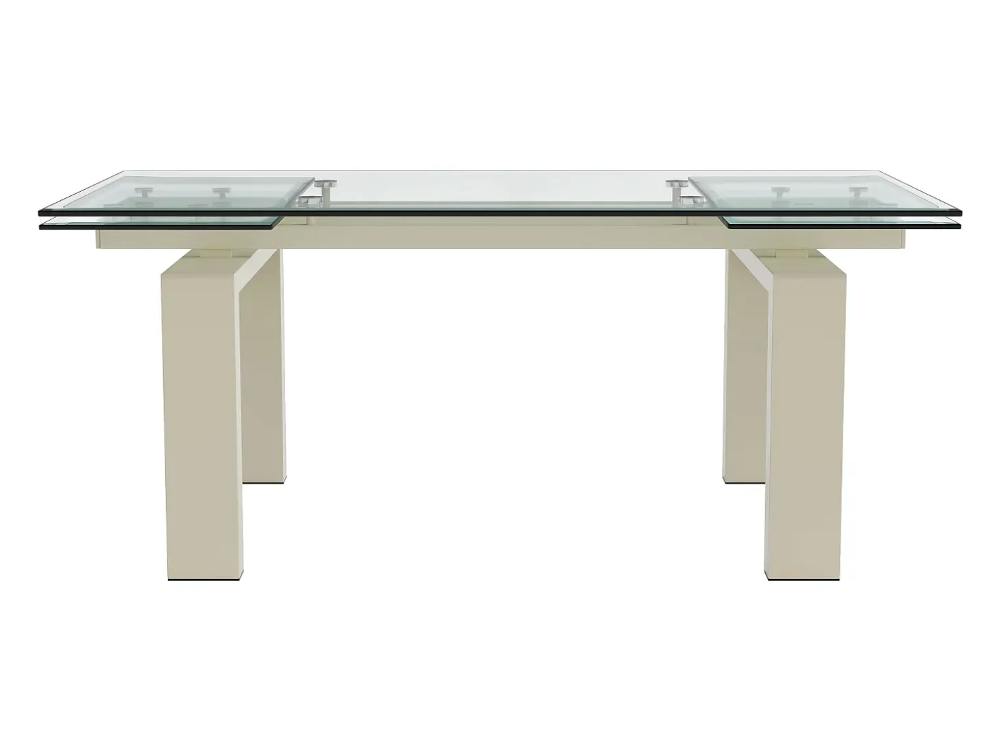 Mesa de jantar extensível em vidro temperado e metal - Transparente e Bege - LUBANA