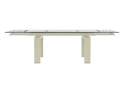 Mesa de jantar extensível em vidro temperado e metal - Transparente e Bege - LUBANA