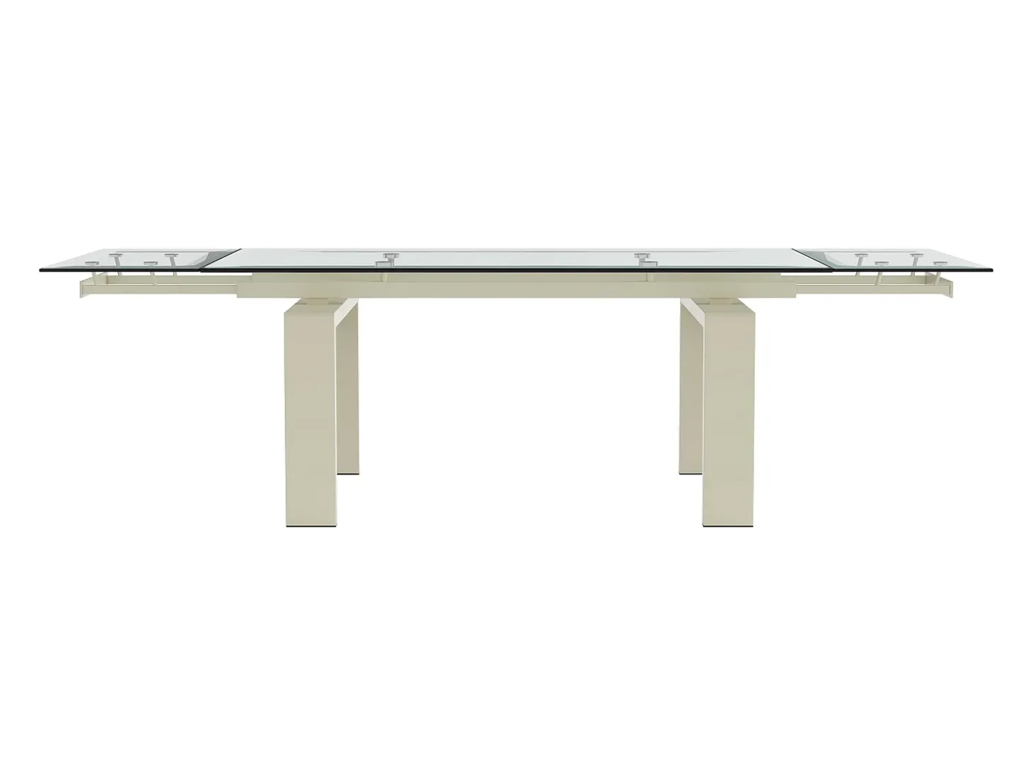 Mesa de jantar extensível em vidro temperado e metal - Transparente e Bege - LUBANA