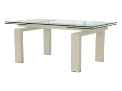 Mesa de jantar extensível em vidro temperado e metal - Transparente e Bege - LUBANA