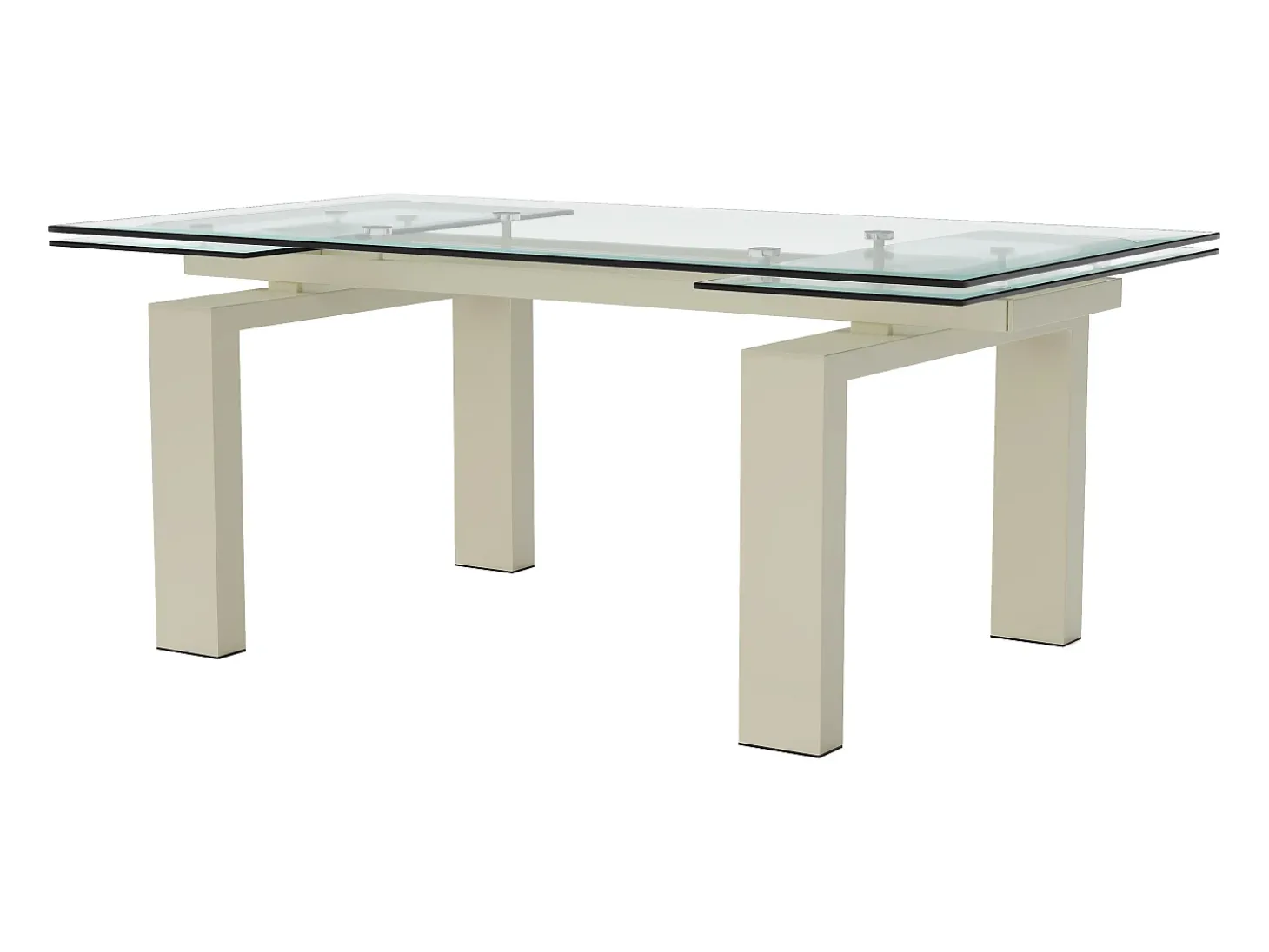 Mesa de jantar extensível em vidro temperado e metal - Transparente e Bege - LUBANA