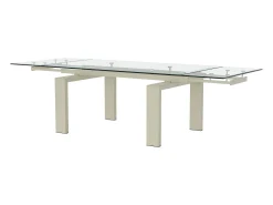 Mesa de jantar extensível em vidro temperado e metal - Transparente e Bege - LUBANA