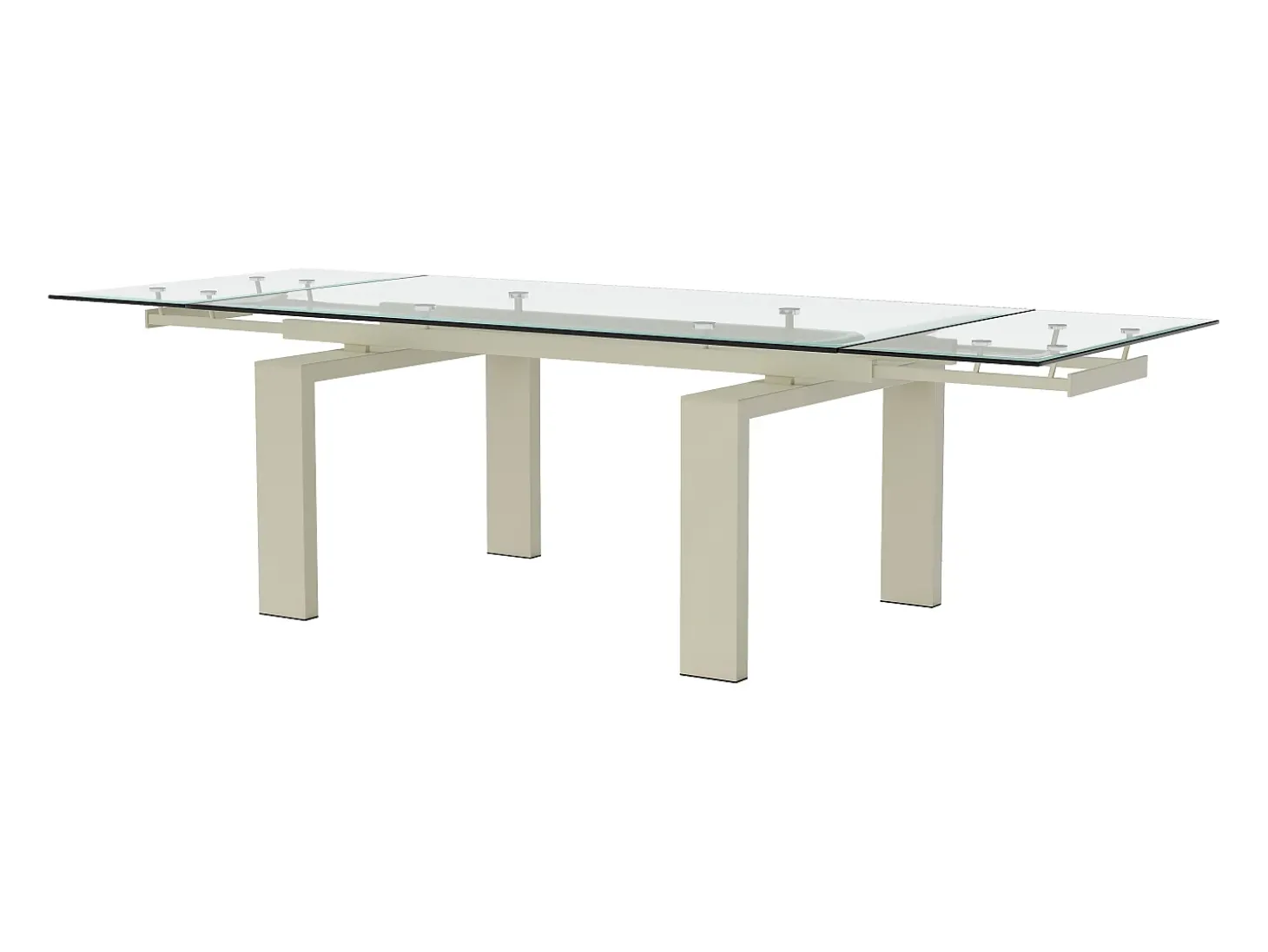 Mesa de jantar extensível em vidro temperado e metal - Transparente e Bege - LUBANA