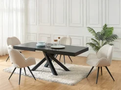 Mesa de jantar extensível 6 a 10 lugares MDF e metal preto - CATONAV