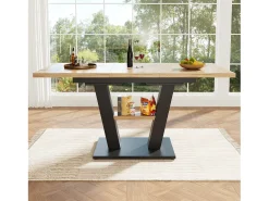 Mesa de jantar extensível (118-157 x 70 cm) - em MDF - com armazenamento - Preto e Natural