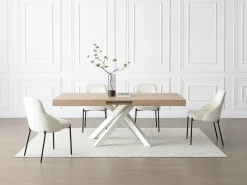 Mesa de jantar extensível 6 a 10 lugares MDF e metal natural e branco - CATONAV