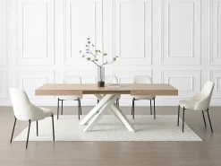 Mesa de jantar extensível 6 a 10 lugares MDF e metal natural e branco - CATONAV