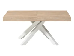 Mesa de jantar extensível 6 a 10 lugares MDF e metal natural e branco - CATONAV