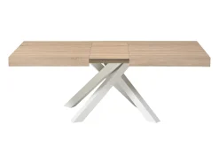 Mesa de jantar extensível 6 a 10 lugares MDF e metal natural e branco - CATONAV
