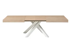 Mesa de jantar extensível 6 a 10 lugares MDF e metal natural e branco - CATONAV