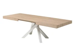Mesa de jantar extensível 6 a 10 lugares MDF e metal natural e branco - CATONAV