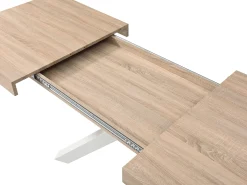 Mesa de jantar extensível 6 a 10 lugares MDF e metal natural e branco - CATONAV