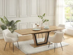 Mesa de jantar extensível 6 a 10 lugares em MDF e metal natural e preto VITENO