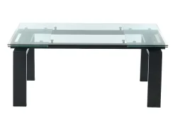 Mesa de jantar extensível. Vidro temperado, metal. Preto. LUBANA