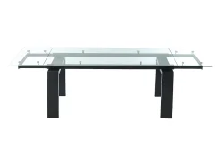 Mesa de jantar extensível. Vidro temperado, metal. Preto. LUBANA