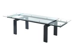 Mesa de jantar extensível. Vidro temperado, metal. Preto. LUBANA