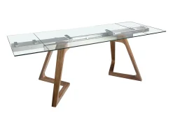 Mesa de jantar extensível retangular vidro temperado e nogueira 1115 ANGEL CERDA