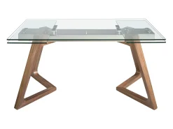 Mesa de jantar extensível retangular vidro temperado e nogueira 1115 ANGEL CERDA