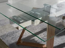 Mesa de jantar extensível retangular vidro temperado e nogueira 1115 ANGEL CERDA