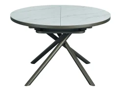 Mesa de jantar extensível para 4 a 6 pessoas em cerâmica, MDF e metal - Efeito mármore branco e bronze - FEROLA
