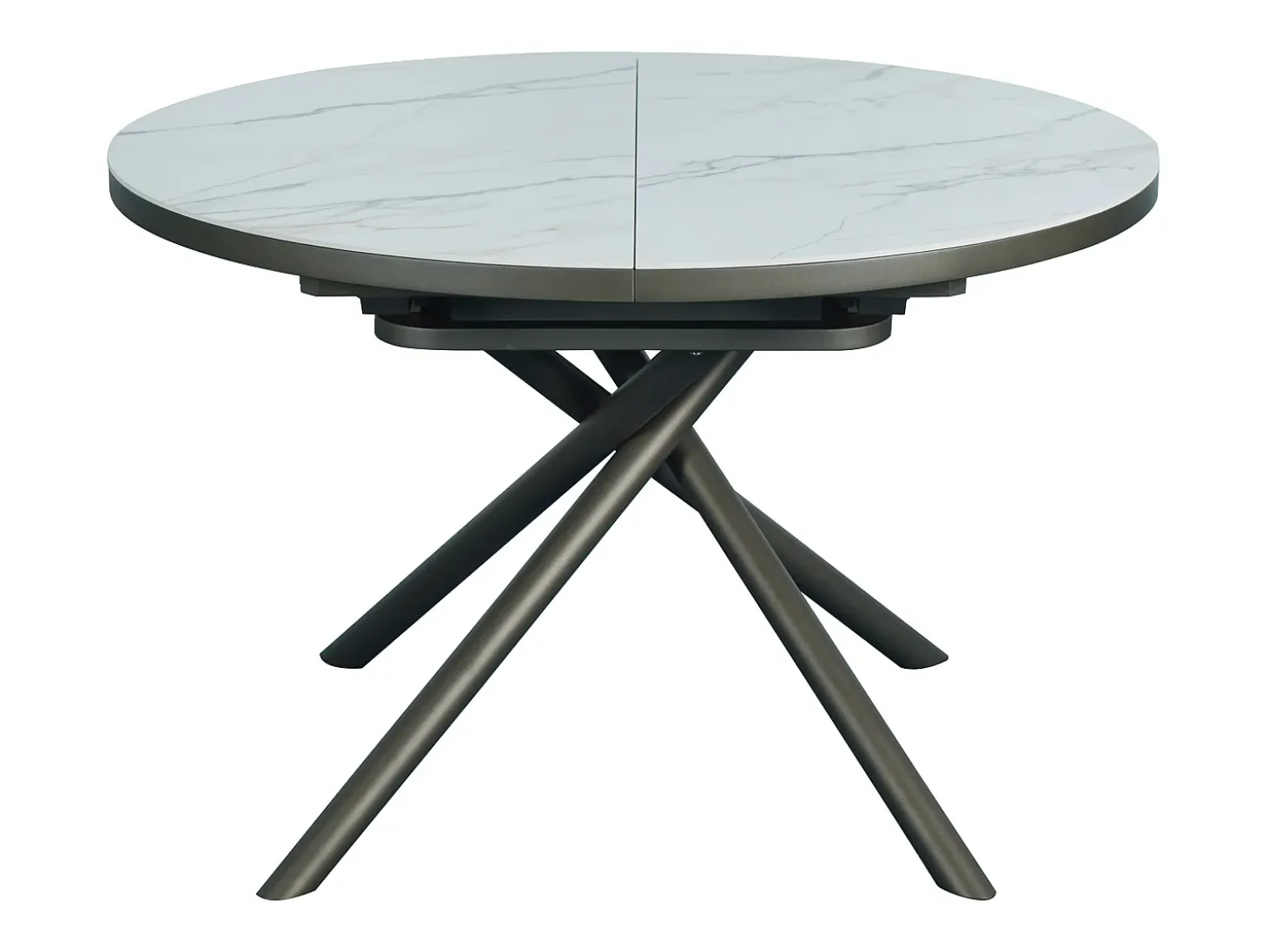 Mesa de jantar extensível para 4 a 6 pessoas em cerâmica, MDF e metal - Efeito mármore branco e bronze - FEROLA