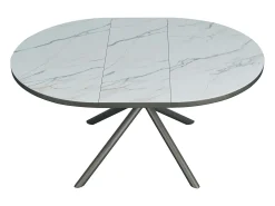 Mesa de jantar extensível para 4 a 6 pessoas em cerâmica, MDF e metal - Efeito mármore branco e bronze - FEROLA