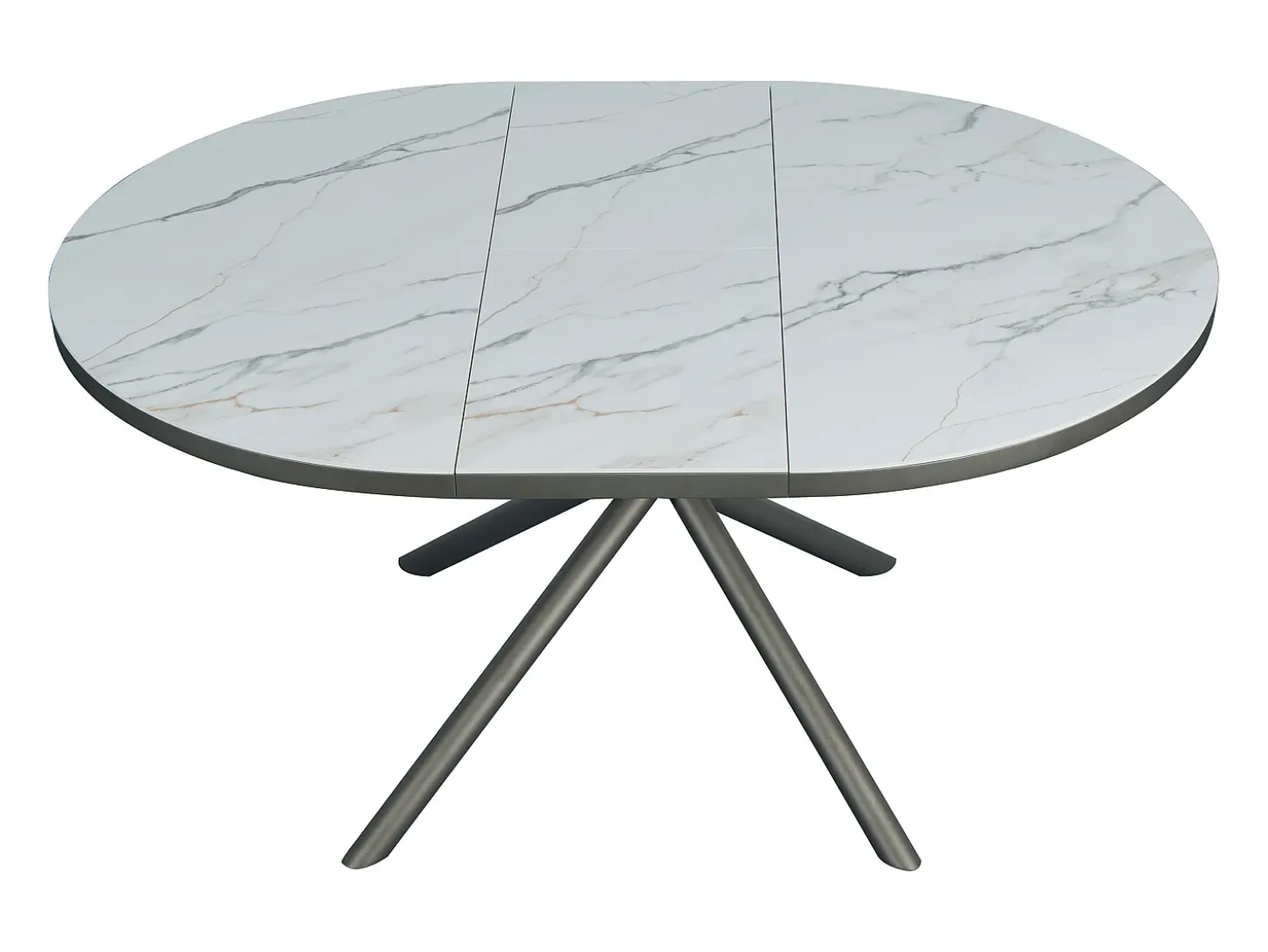 Mesa de jantar extensível para 4 a 6 pessoas em cerâmica, MDF e metal - Efeito mármore branco e bronze - FEROLA