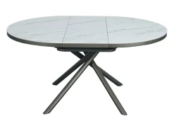 Mesa de jantar extensível para 4 a 6 pessoas em cerâmica, MDF e metal - Efeito mármore branco e bronze - FEROLA