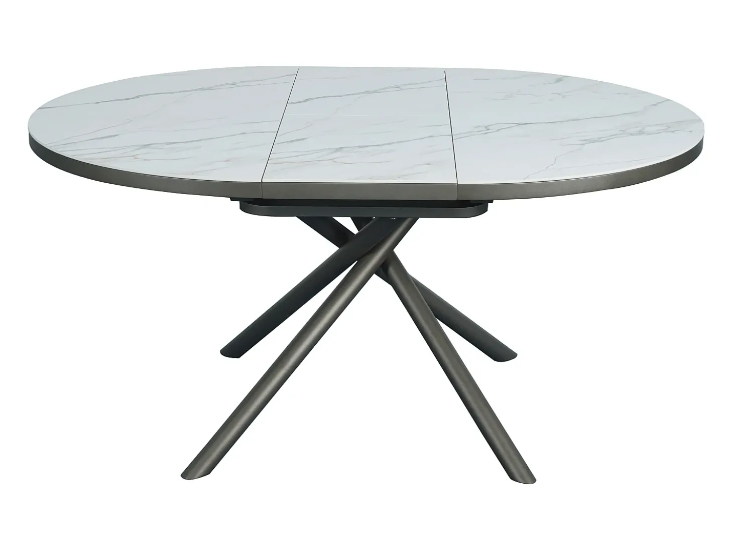 Mesa de jantar extensível para 4 a 6 pessoas em cerâmica, MDF e metal - Efeito mármore branco e bronze - FEROLA
