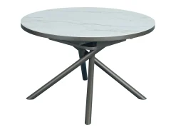 Mesa de jantar extensível para 4 a 6 pessoas em cerâmica, MDF e metal - Efeito mármore branco e bronze - FEROLA
