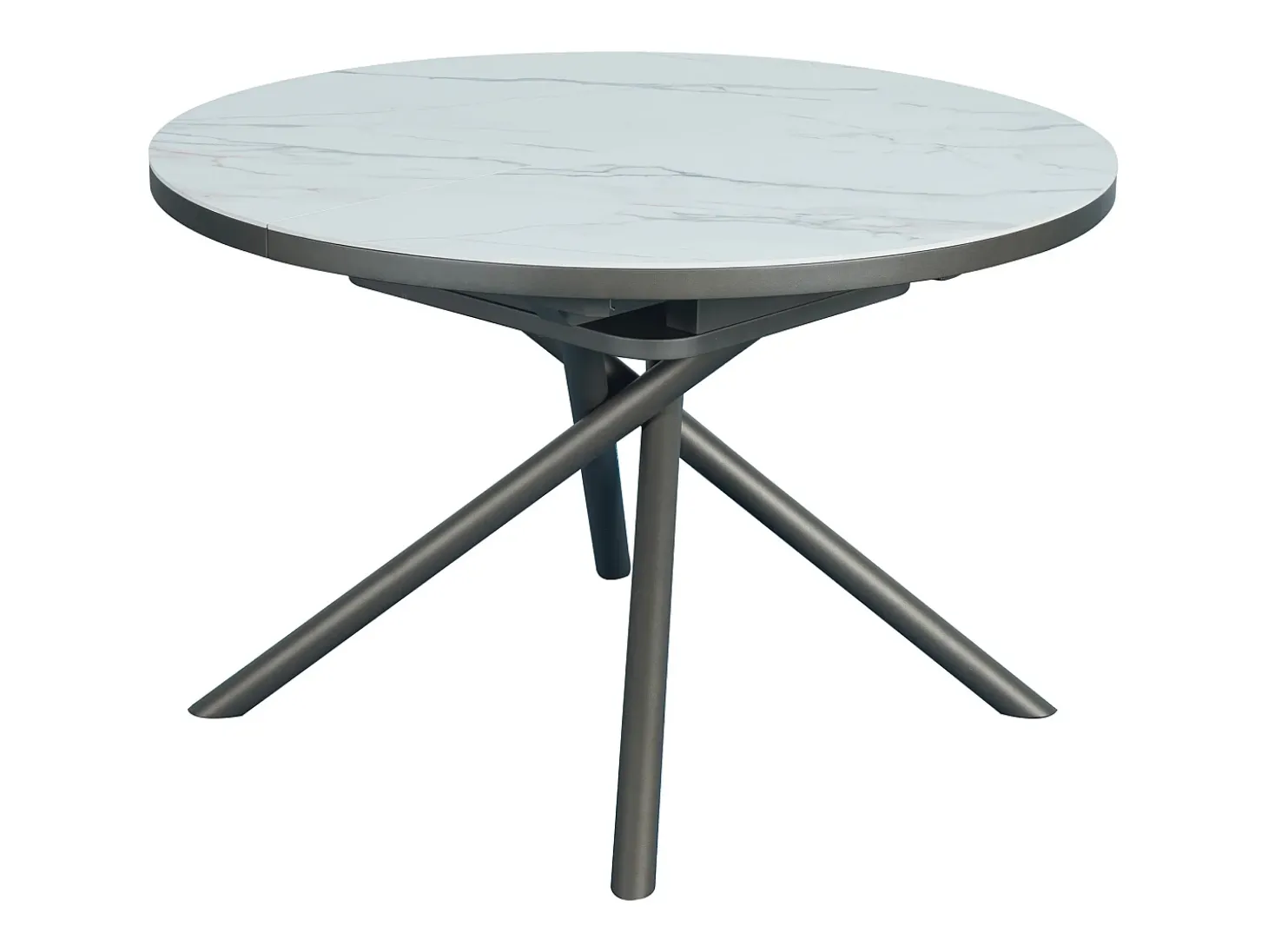 Mesa de jantar extensível para 4 a 6 pessoas em cerâmica, MDF e metal - Efeito mármore branco e bronze - FEROLA