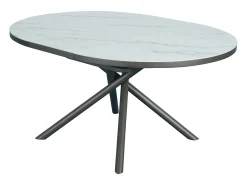 Mesa de jantar extensível para 4 a 6 pessoas em cerâmica, MDF e metal - Efeito mármore branco e bronze - FEROLA