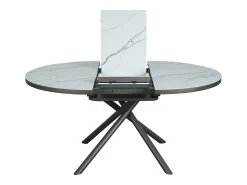 Mesa de jantar extensível para 4 a 6 pessoas em cerâmica, MDF e metal - Efeito mármore branco e bronze - FEROLA