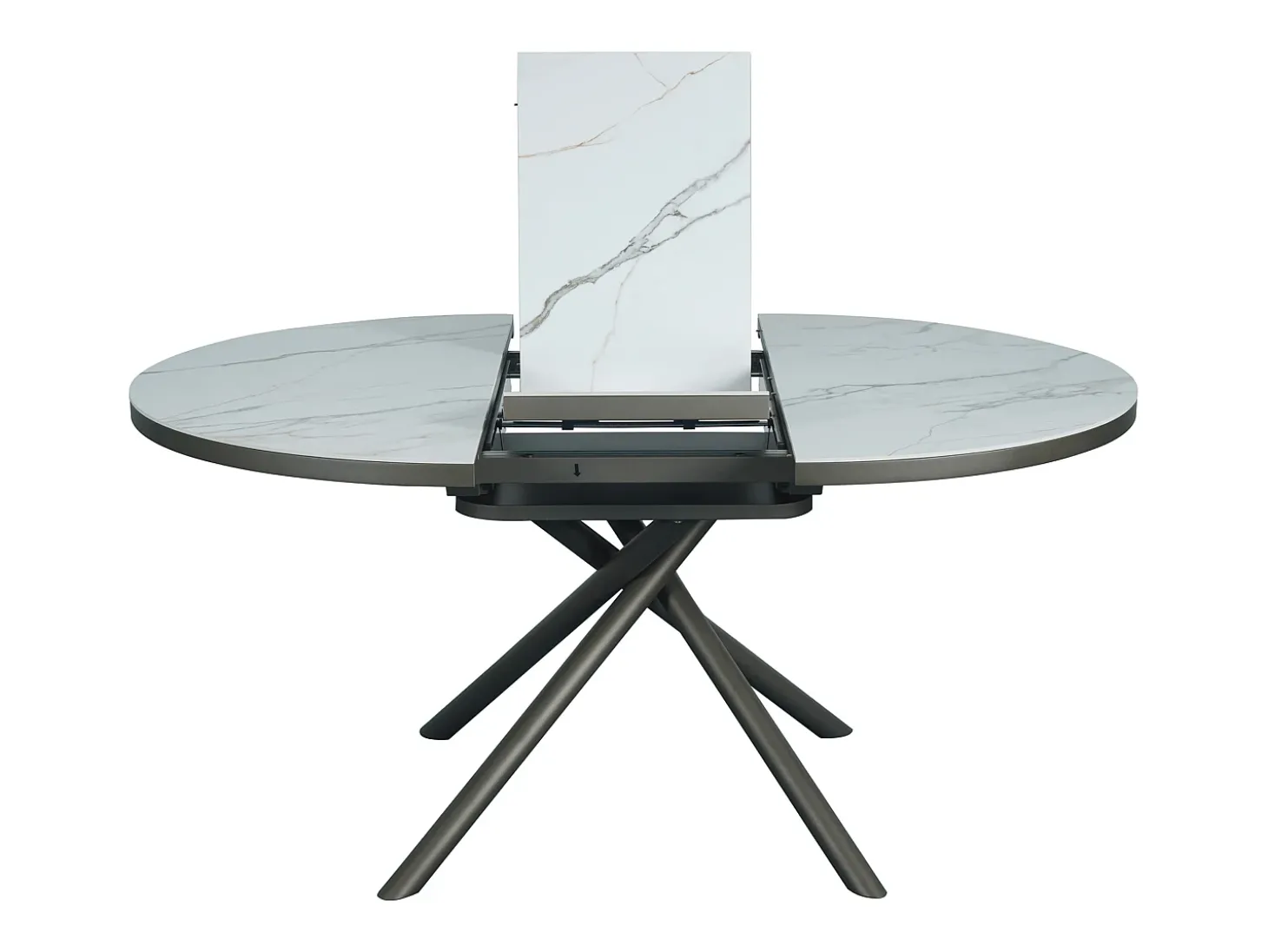 Mesa de jantar extensível para 4 a 6 pessoas em cerâmica, MDF e metal - Efeito mármore branco e bronze - FEROLA