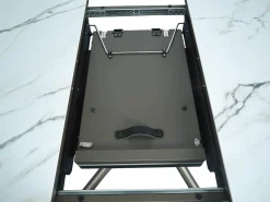 Mesa de jantar extensível para 4 a 6 pessoas em cerâmica, MDF e metal - Efeito mármore branco e bronze - FEROLA