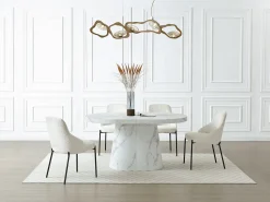 Mesa de jantar extensível para 6 a 12 pessoas em MDF com efeito mármore branco - CLOEVA