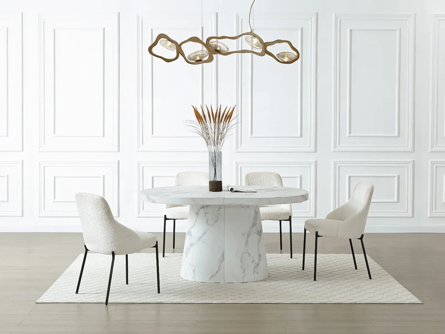 Mesa de jantar extensível para 6 a 12 pessoas em MDF com efeito mármore branco - CLOEVA