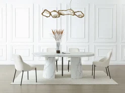 Mesa de jantar extensível para 6 a 12 pessoas em MDF com efeito mármore branco - CLOEVA