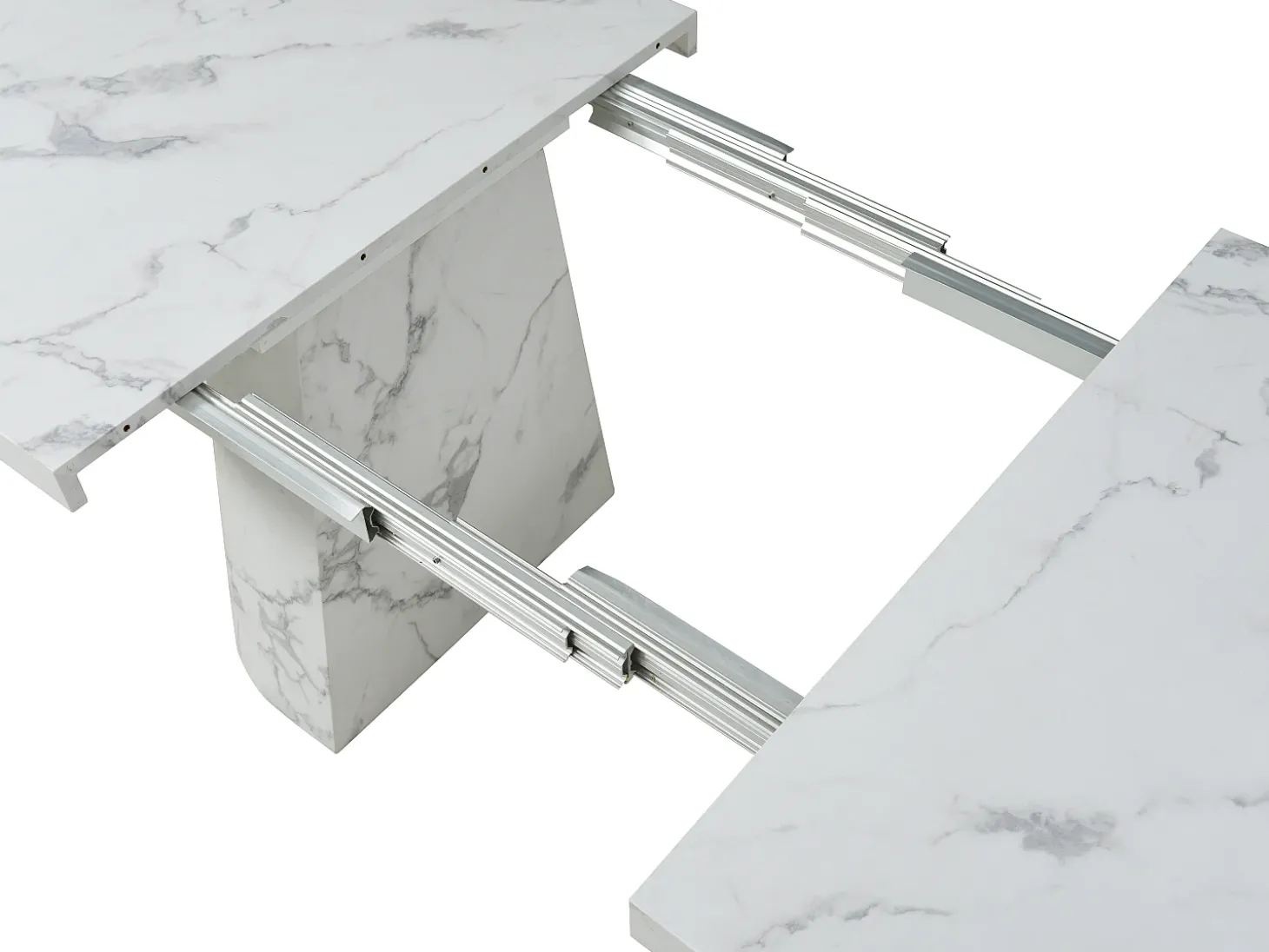 Mesa de jantar extensível para 6 a 12 pessoas em MDF com efeito mármore branco - CLOEVA