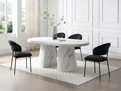 Mesa de jantar extensível para 6 a 12 pessoas em MDF com efeito mármore branco - CLOEVA